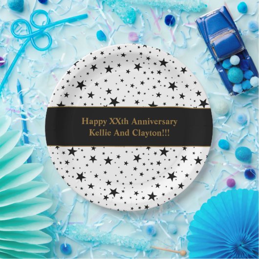 Aangepaste witte / zwarte sterren met bericht Jubi Papieren Bordje (Feest)