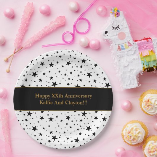 Aangepaste witte / zwarte sterren met bericht Jubi Papieren Bordje (Feest)