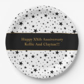 Aangepaste witte / zwarte sterren met bericht Jubi Papieren Bordje (Voorkant)