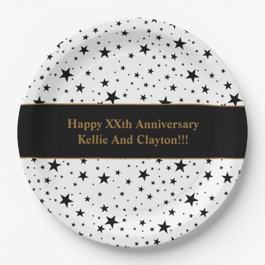 Aangepaste witte / zwarte sterren met bericht Jubi Papieren Bordje (Voorkant)