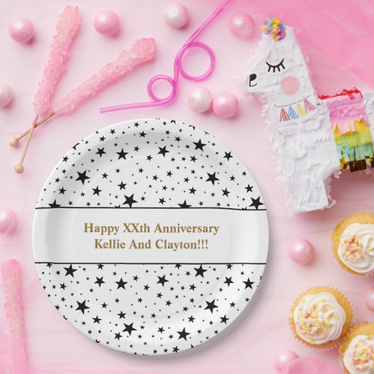 Aangepaste witte / zwarte sterren met bericht Jubi Papieren Bordje (Feest)