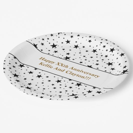 Aangepaste witte / zwarte sterren met bericht Jubi Papieren Bordje (Gekanteld)