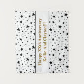 Aangepaste witte / zwarte sterren met bericht Jubi Wandkleed (Voorkant)