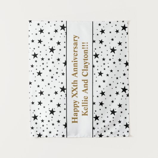 Aangepaste witte / zwarte sterren met bericht Jubi Wandkleed (Voorkant)