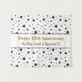 Aangepaste witte / zwarte sterren met bericht Jubi Wandkleed (Voorkant (horizontaal))