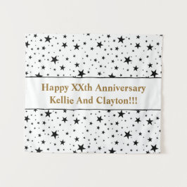 Aangepaste witte / zwarte sterren met bericht Jubi Wandkleed