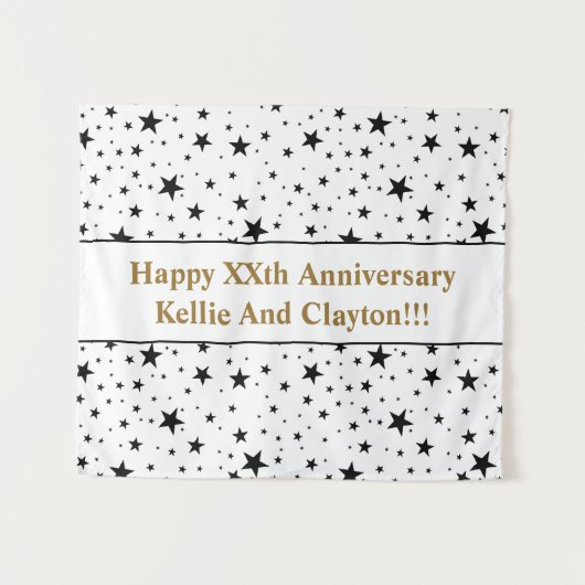 Aangepaste witte / zwarte sterren met bericht Jubi Wandkleed (Voorkant (horizontaal))