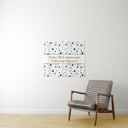 Aangepaste witte / zwarte sterren met bericht Jubi Wandkleed (In Situ (horizontaal))