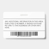 Aangepaste witwerknemer: foto, streepjescode, Logo Badge (Achterkant)
