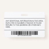 Aangepaste witwerknemer: foto, streepjescode, Logo Badge (Achterkant)