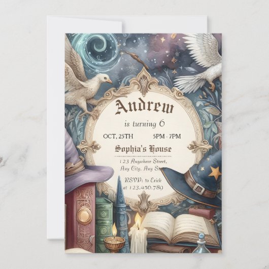 Aangepaste Wizards Magische verjaardagsfeestje Kaart (Voorkant)