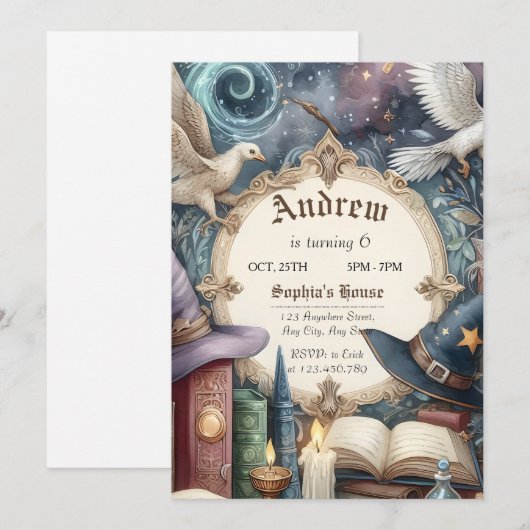 Aangepaste Wizards Magische verjaardagsfeestje Kaart (Voorkant / Achterkant)