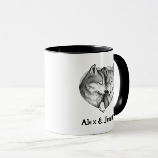 Aangepaste Wolf paar namen gepersonaliseerd Mok (Voorkant rechts)