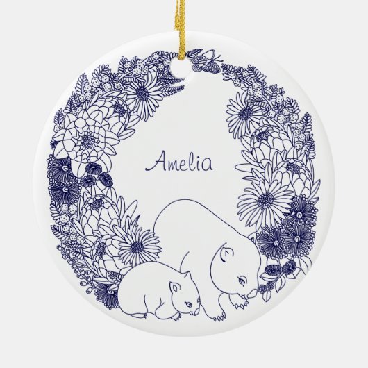 Aangepaste Wombat Kerstmis Blauw Keramisch Ornament (Achterkant)