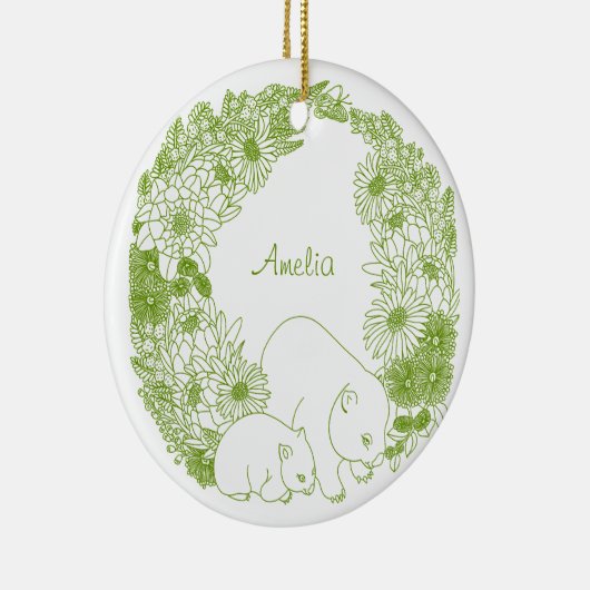 Aangepaste Wombat Kerstmis Groen Keramisch Ornament (Rechts)
