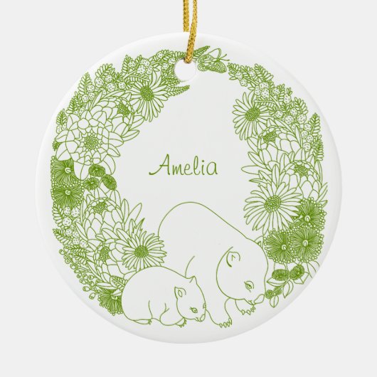Aangepaste Wombat Kerstmis Groen Keramisch Ornament (Voorkant)