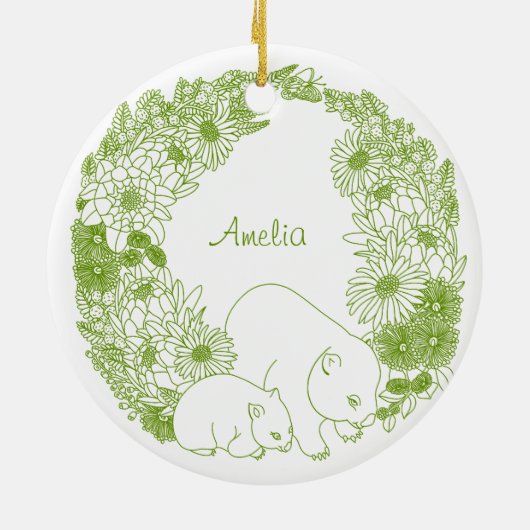 Aangepaste Wombat Kerstmis Groen Keramisch Ornament (Achterkant)