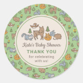 Aangepaste Woodland Dieren Baby shower Ronde Sticker (Voorkant)