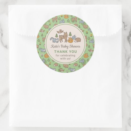 Aangepaste Woodland Dieren Baby shower Ronde Sticker (Tas)