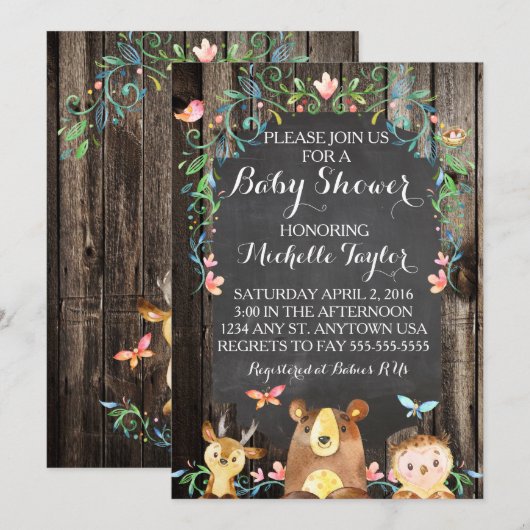 Aangepaste Woodland dieren baby shower uitnodiging (Voorkant / Achterkant)
