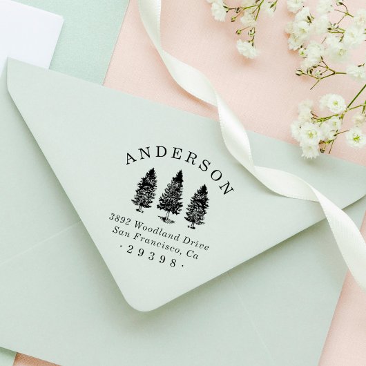 Aangepaste Woodland Pines familienaam retouradres Rubberstempel