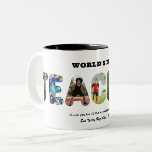 Aangepaste Woord Foto Collage Werelds Beste Leraar Tweekleurige Koffiemok