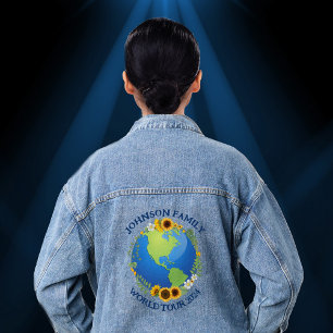 Aangepaste World Tour Aarde in Zonnebloemen Band Denim Jacket