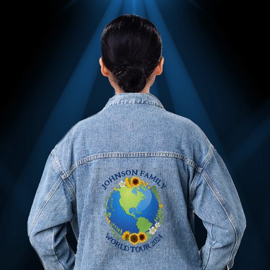 Aangepaste World Tour Aarde in Zonnebloemen Band Denim Jacket