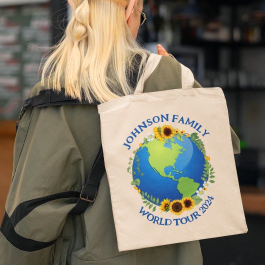 Aangepaste World Tour Aarde in Zonnebloemen Reizen Tote Bag