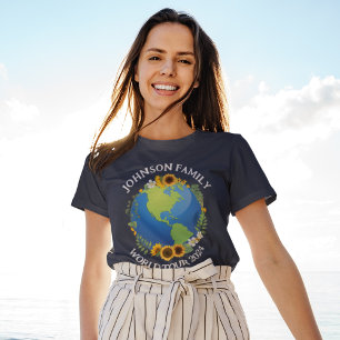 Aangepaste World Tour Aarde Zonnebloemen Reizen Vr T-shirt