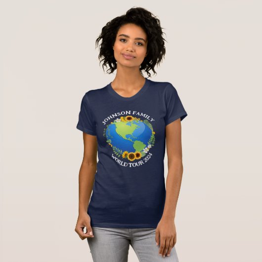 Aangepaste World Tour Aarde Zonnebloemen Reizen Vr T-shirt (Voorkant volledig)