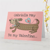 Aangepaste worst Dog Dachshund Valentijnsdag Kaart (Gele Bloem)