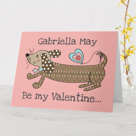 Aangepaste worsthond dachshond Valentijnsdag kaart (Gele Bloem)