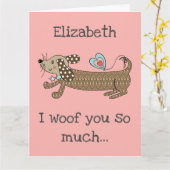 Aangepaste worsthond dachshond Valentijnsdag kaart (Gele Bloem)