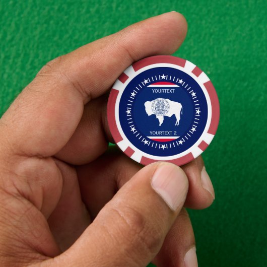 Aangepaste Wyoming State-vlag op een Poker Chips (Hand)