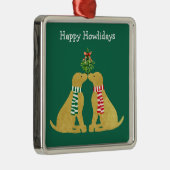 Aangepaste Xmas Golden Retrievers die Mistletoe ku Metalen Ornament (Rechts)