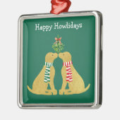 Aangepaste Xmas Golden Retrievers die Mistletoe ku Metalen Ornament (Links)