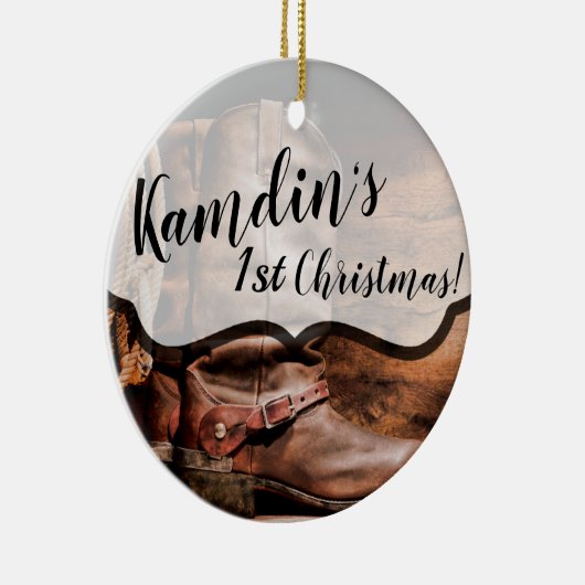 Aangepaste XMAS Ornament Cowboy Boots Barn Wood (Rechts)