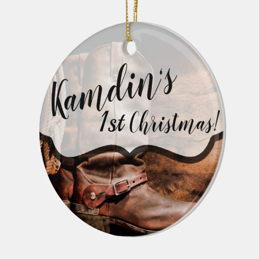 Aangepaste XMAS Ornament Cowboy Boots Barn Wood (Links)
