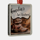 Aangepaste XMAS Ornament Cowboy Boots Barn Wood (Rechts)