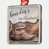 Aangepaste XMAS Ornament Cowboy Boots Barn Wood (Links)