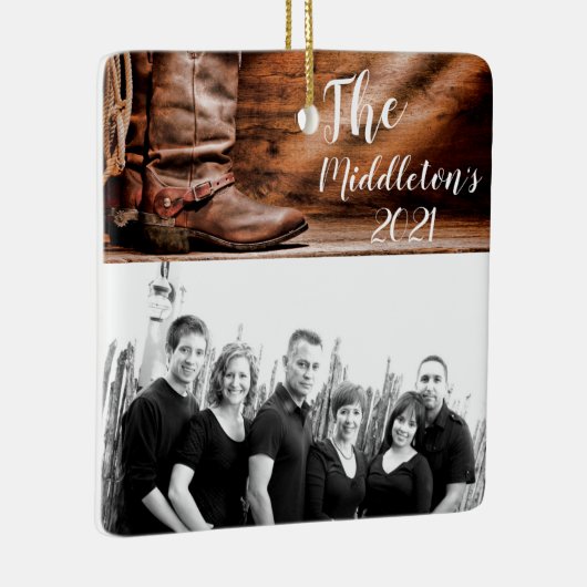 Aangepaste XMAS Ornament Cowboy Boots Barn Wood (Rechts)