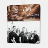 Aangepaste XMAS Ornament Cowboy Boots Barn Wood (Links)