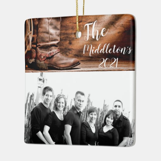 Aangepaste XMAS Ornament Cowboy Boots Barn Wood (Links)