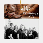 Aangepaste XMAS Ornament Cowboy Boots Barn Wood (Voorkant)