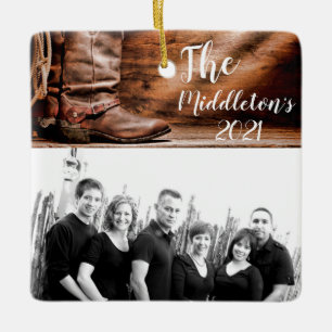 Aangepaste XMAS Ornament Cowboy Boots Barn Wood