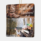 Aangepaste XMAS-versiering Cowboy Boots Barn Wood Keramisch Ornament (Links)