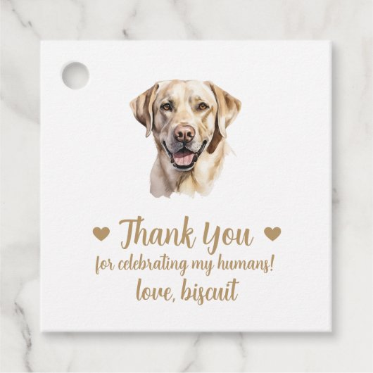 Aangepaste Yellow Lab Hond Wedding Favoriete Label (Voorkant)