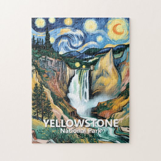 Aangepaste Yellowstone Lower Falls Van Gogh Kleurr Legpuzzel (Verticaal)