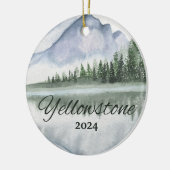 Aangepaste Yellowstone Waterverf Mountain Lake Tre Keramisch Ornament (Links)